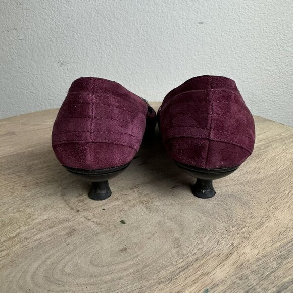 Melin Made In Italy Leather Lined Suede Kitten Heels Size 37 - Maroon Buckle Y2K - Picture 6 of 11